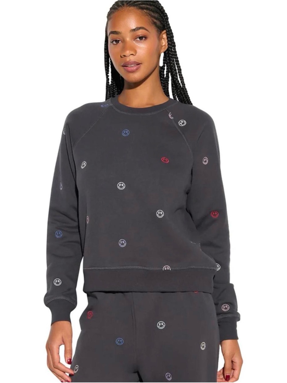 Black Smile Embroidered Sweatshirt & Jogger Set - Picture 3 of 4